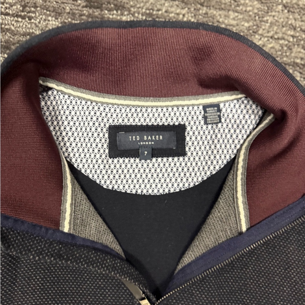Ted Baker Men's Black and Burgundy Zip-Up Sweater